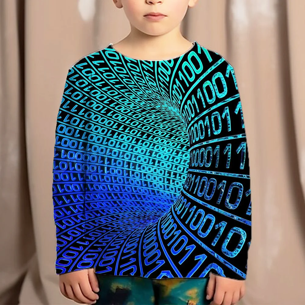 

Children's Clothing Tunnel Cave Print T-Shirt Long Sleeve Kids Clothes Autumn Round Neck Fashion Tops Cartoon Tee Children Top