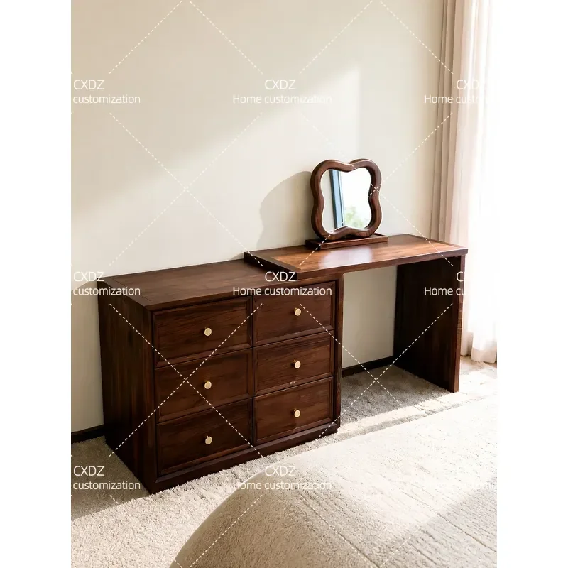 North American Black Walnut Solid Wood Makeup Table Song Style Aesthetic Dresser with Chest Integrated Bedroom Home Furniture