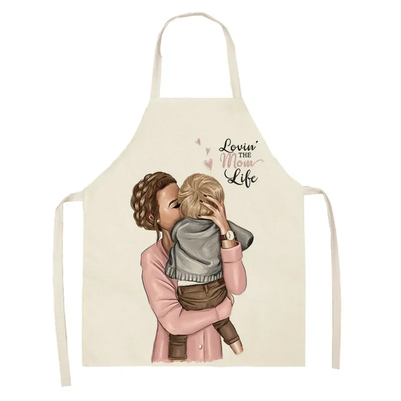 Parent-child Kitchen Apron Mother Daughter Printed Sleeveless Happy Family Cotton Linen Aprons for Men Women Home Cleaning Tools