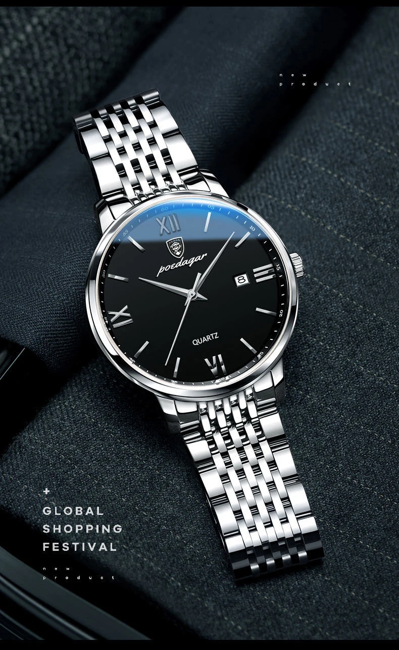 POEDAGAR Luxus Sport herren Armbanduhr Edelstahl Wasserdicht Datum Mann Uhr Hohe Qualität Casual Mode Quarz Männer Uhren – Detail 8