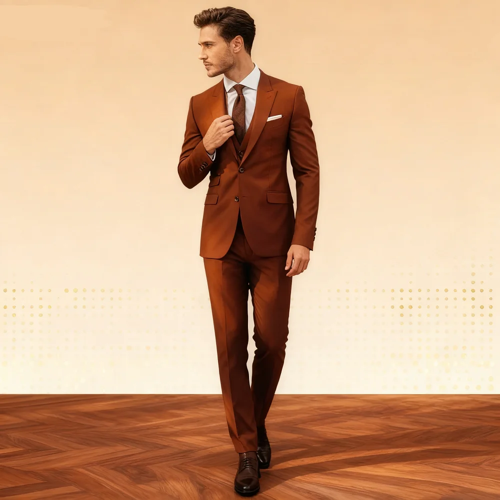 

Elegant 3-Piece Men's Business Suit Unique Breasted Notched Lapel Wedding Smoking Daily Party Masculine Ternos Roupa Mas