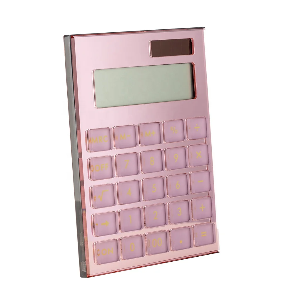 Elegant Mirror Rose‑Gold 12‑Digits Calculator, Solar Powered Plastic Desk Accessory for Office & School Daily Use