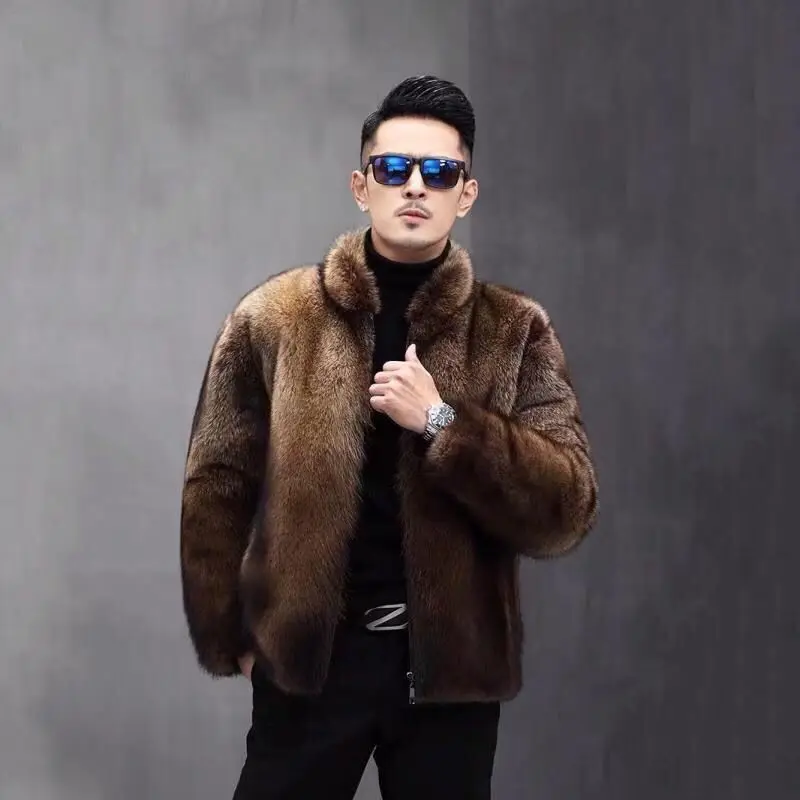

2026 мужская зима, искусственный мех норки, модная свободная короткая куртка с воротником-стойкой