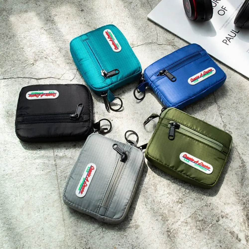 Casual Nylon Coin Pouch RFID Blocking Solid Color ID Badge Holder Waterproof Cash Bag Student