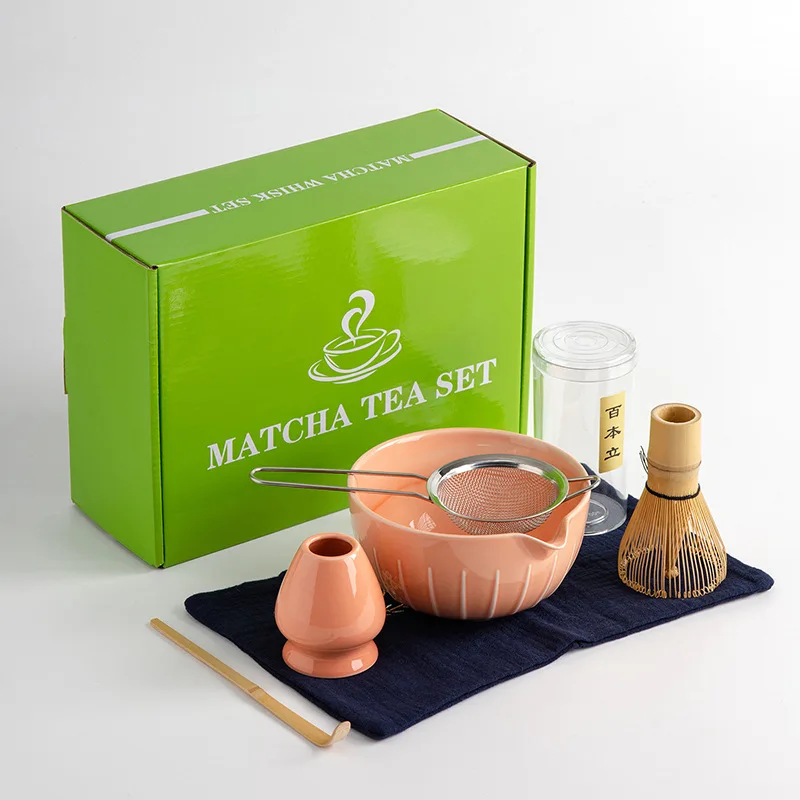 6PCS Japanese Matcha Set with Ceramic Bowl Bamboo Matcha Whisk and Tea Spoon for Indoor Beverage Shop Tea-making Tool