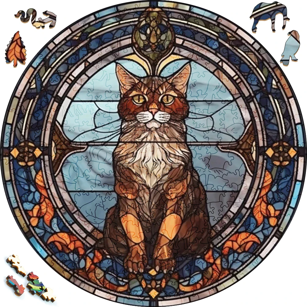 Wooden Puzzle Mandala Handsome Cat Surprise Toys 3D Wood Jigsaw Puzzles Creative Games Round Shaped Animals Secret Puzzle Boxes