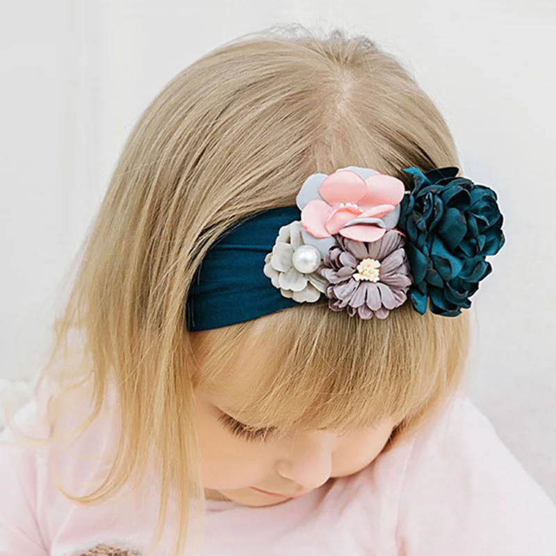 Artificial Flower Baby Headband Girls Nylon Hairband Soft Infant Kids Traceless Hair Accessories Toddler Bangdage Newborn Photo