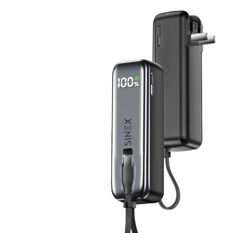 

*Power bank 5000w mAh new large-capacity fast charging compact portable plug with its own cable three-in-one aircraft