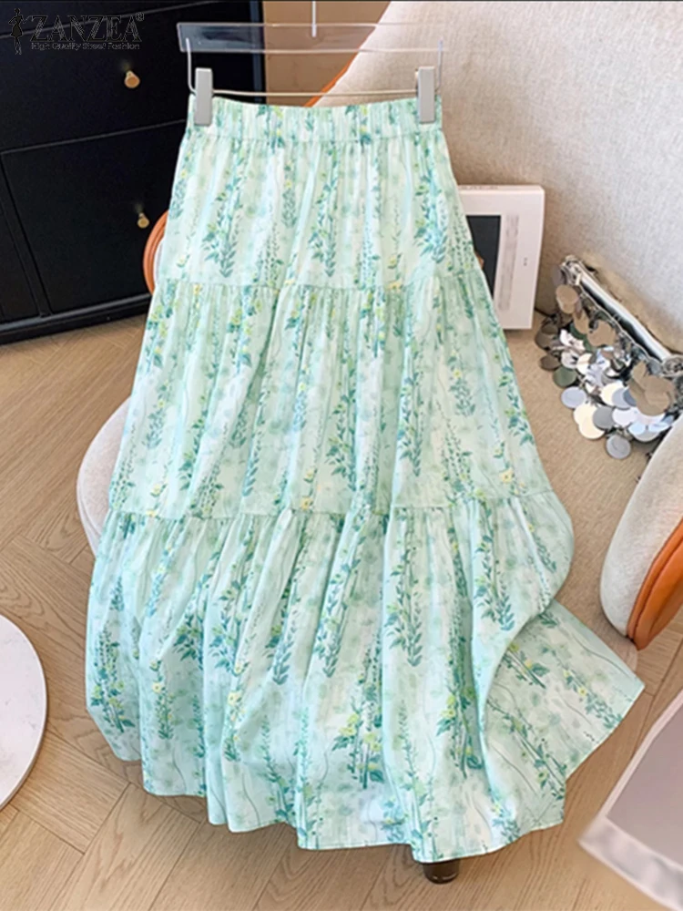 2025 jupes de vacances d'été ZANZEA femmes bohême imprimé Jupe élégante taille haute a-ligne Jupe Faldas Saia Maxi longue Robe Robe