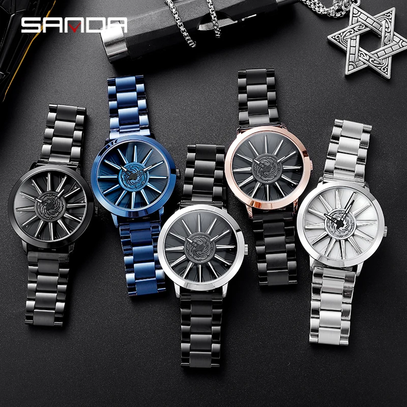 SANDA P1032 2023 New Stainless Steel Band Waterproof Men Watch Fashion Business Outdoors Quartz Wristwatch Relogio Masculino