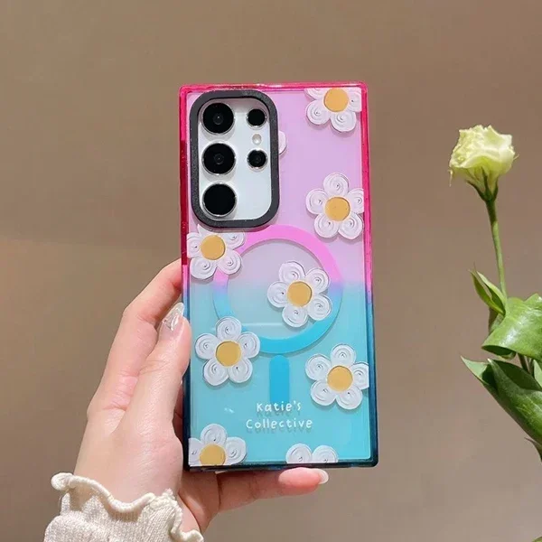 Daisy Flower Colorful Border MagSafe Acrylic Protective Case for Samsung Galaxy S22 U S23U S24 Ultra S24+ Plus Shell