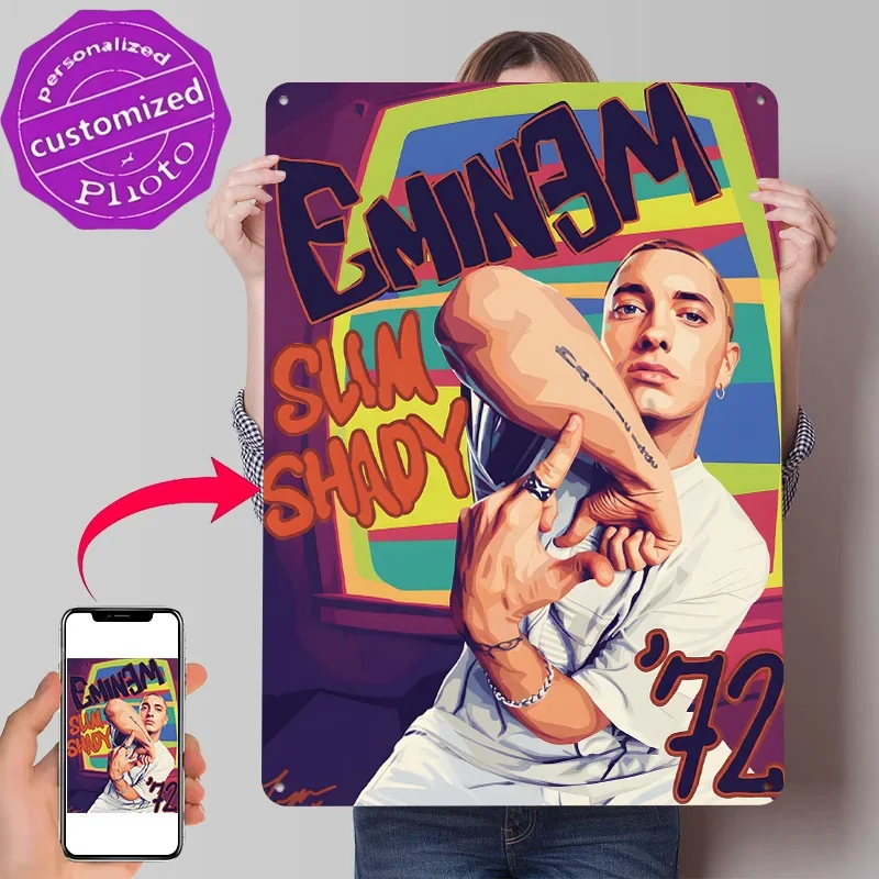 Eminem Slim Shady '72 Portrait 3D Texture Printed Poster Custom Vintage Metal Tin Plate Sign for Wall Art Funny Signs Desk Decor