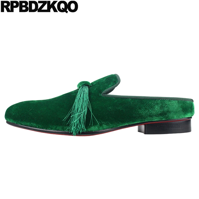 

Slippers Shoes Flats Dress Mules Big Size Slides Men Round Toe Unisex Half Nice 45 Wide Fit Sandals Velvet Fringe Tassel Smoking