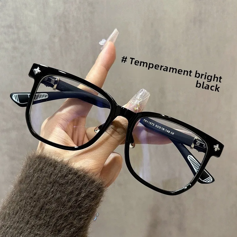 

Новые черные очки без рецепта в большой оправе для женщин, модный влиятельный стиль, художественная оправа без рецепта, блокировка синего света.