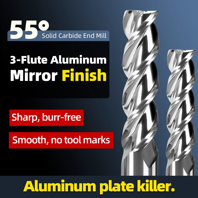 55° 3-Flute Flat-Bottom End Mill, Aluminum-Special Tungsten Steel, Mirror Finish, for CNC, Aluminum/Copper