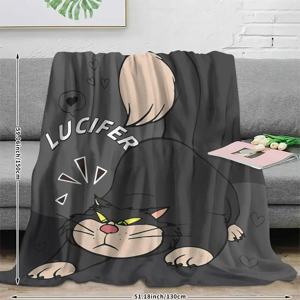 Luxurious Cat Lucifer Throw Blanket Plush Fleece Cozy Winter Throw for Couch Sofa Bed Home Decor Gift for Pet Lovers