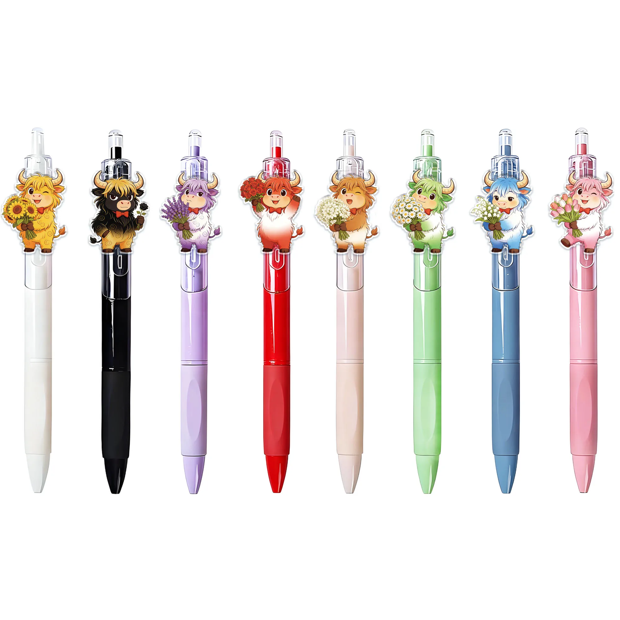 

Набор из 8 ручек с изображением шотландской коровы, персонализированные креативные шариковые ручки, подарок для школьников, милые ручки для письма.