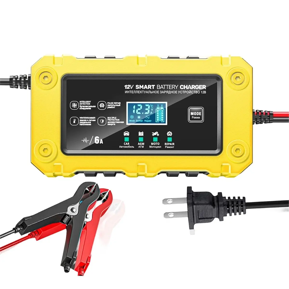 【Charger】 Car Battery Charger 12V 6A Touch Screen Pulse Repair LCD Fast Power Charging Wet Dry Lead Acid Digital LCD Display US