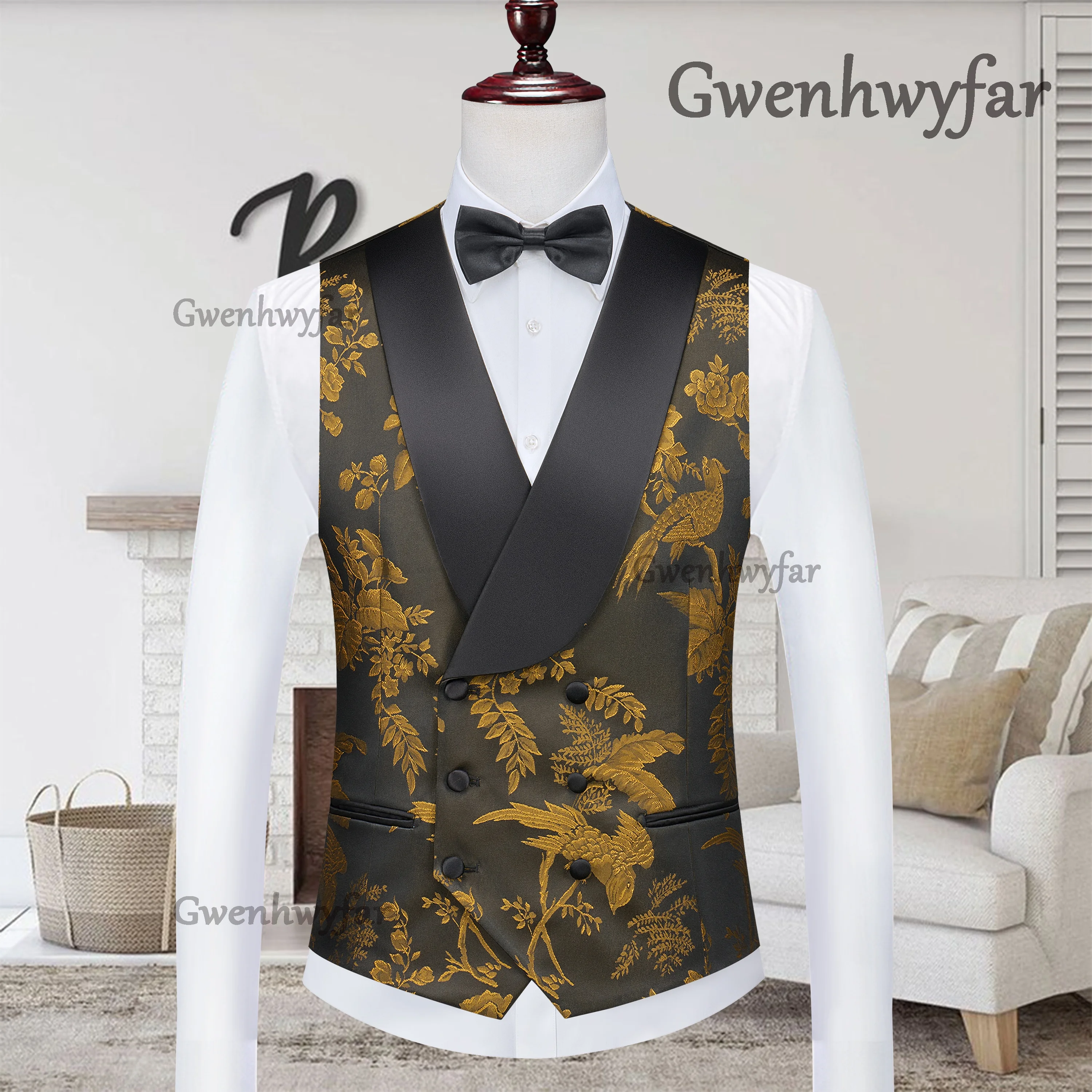 Gwenhwyfar Latest Vest Design 2026 Slim Fit Italian Tuxedo Double Breasted Men Suits Vest for Groom Groomsmen Prom Party