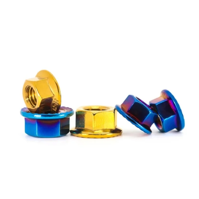 M3 M4 M5 M6 M8 M10M12 304 Stainless Steel Blue/Gold Hexagon Head Serrated Lock Spinlock Flange Nut for Motorcycle Bicycle direct