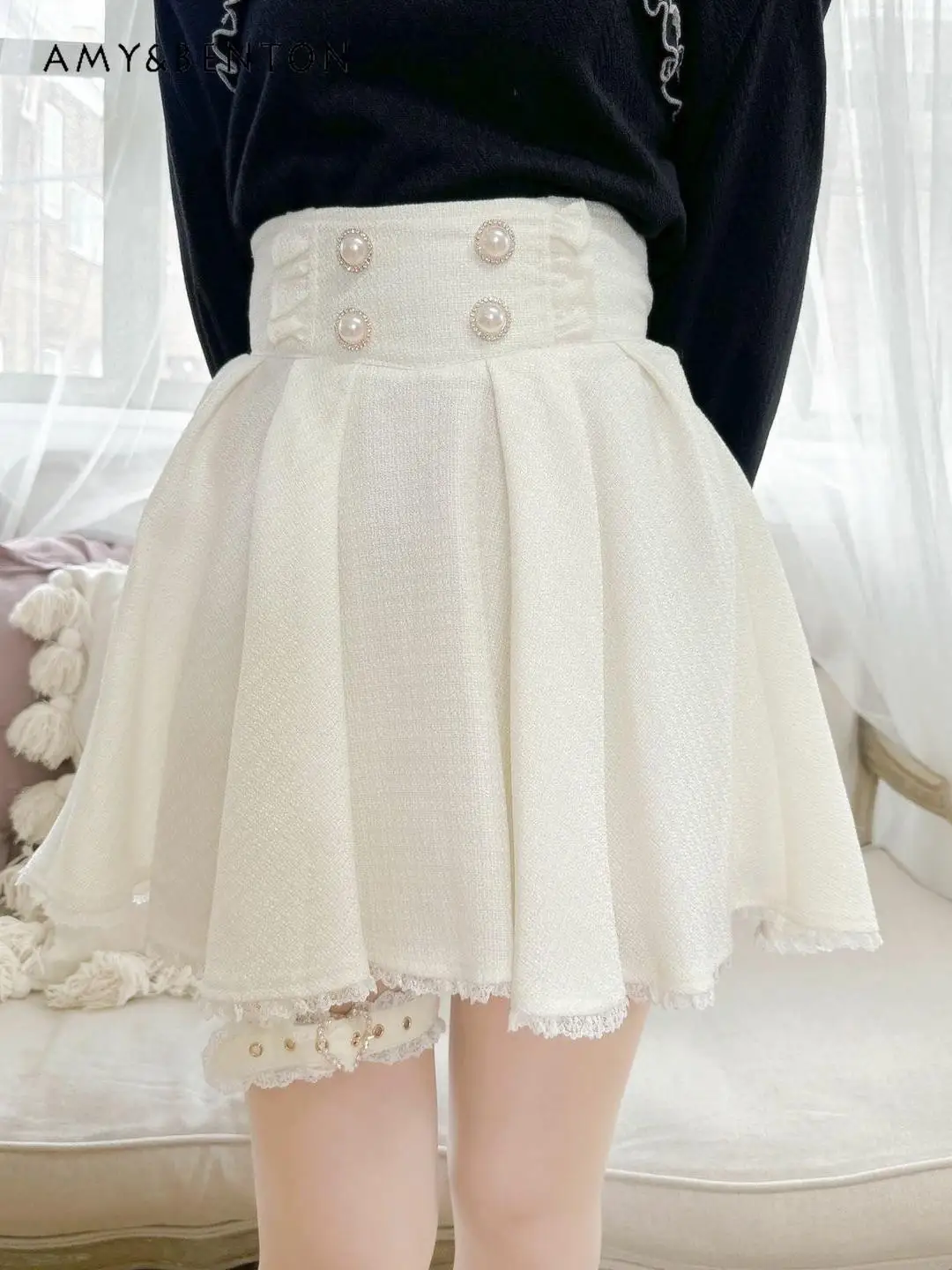 2024 Spring and Summer New Preppy Style Sweet Cute Mini Skirt Mine Series Lolita Lace Horn Skirt Women High Waist A-line Skirts