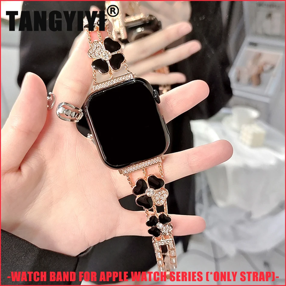 Luxury Bling Bling Flower Strap For Apple Watch Series S10 9 8 7 6 SE 5 4 46/45/44/42/41/40/38mm Bracelet Band IWatch Ultra 49mm