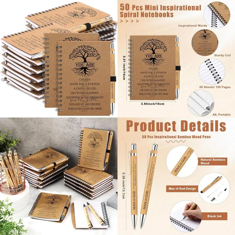 

Набор из 50 христианских блокнотов-спиралей и бамбуковых ручек для изучения Библии и подарков для церковного персонала