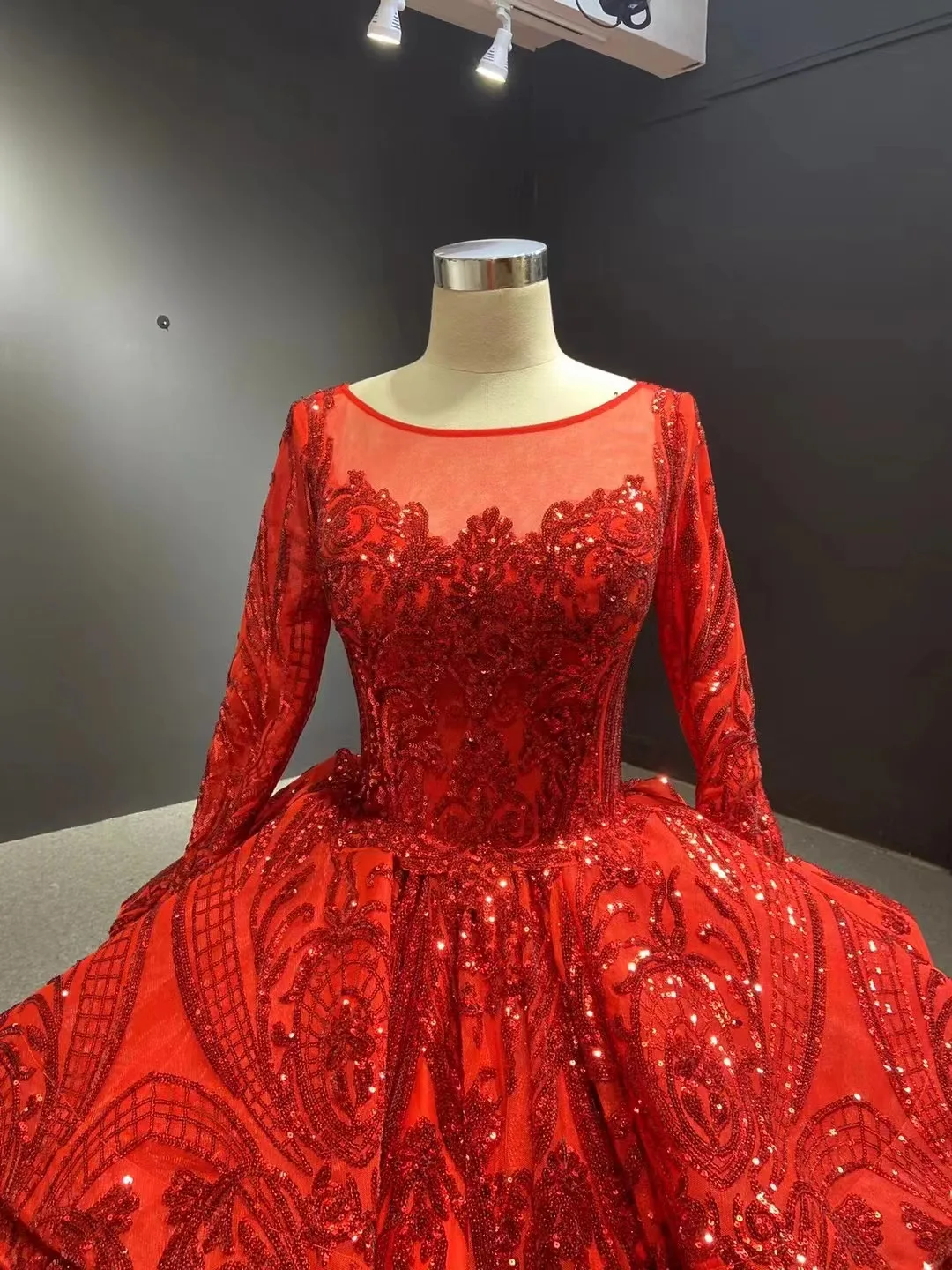 Feishiluo Muslim Wholesale Luxury Full Sleeve Bridal Ballgown Dress Sequins Lace Wedding Dress Big Wedding Bridal Gowns
