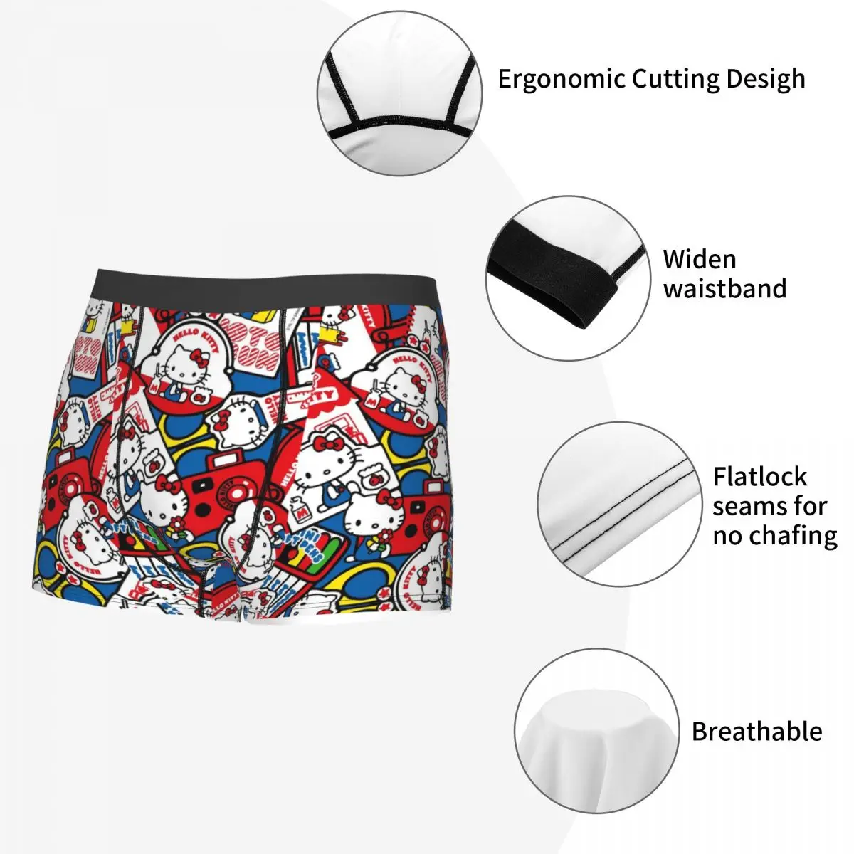 Ropa interior personalizada de Hello Kitty, calzoncillos tipo bóxer con estampado de dibujos animados para hombre, pantalones cortos, bragas, calzoncillos transpirables