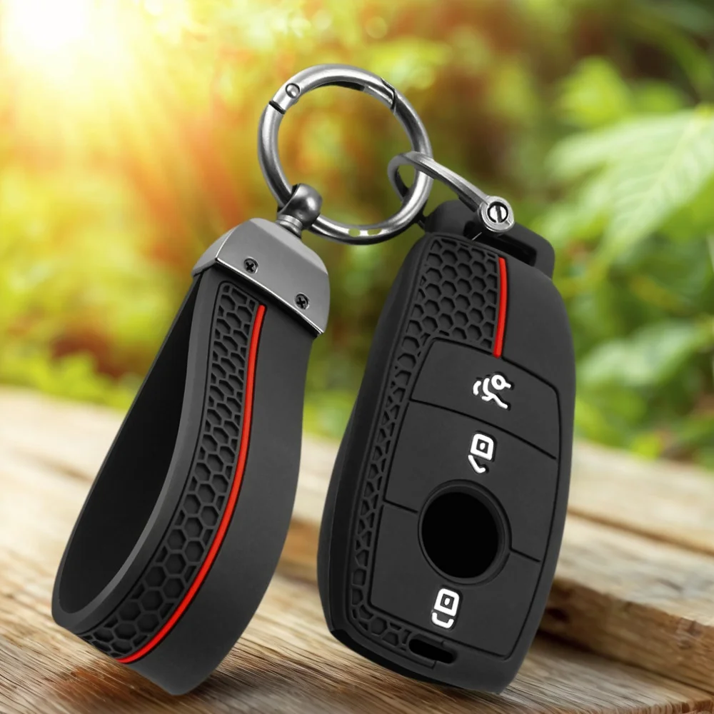 Silicone Keychain Car Key Case Cover For Mercedes Benz A C E S G Class GLC CLE CLA GLB GLE GLS W177 W205 W213 W222 X167 AMG