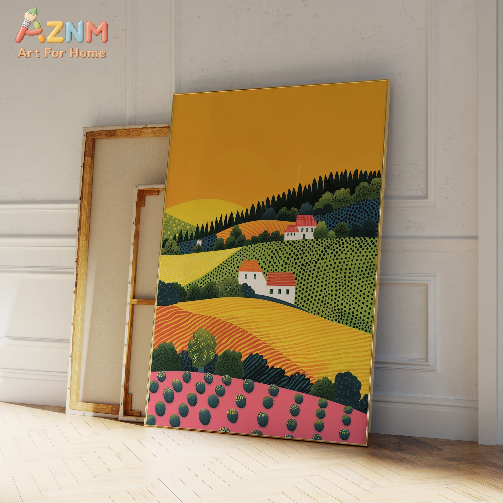 AZNM Colorful Tuscan Vineyard Canvas Wall Art, Abstract Countryside Landscape Unframed Poster for Kitchen Living Room Decor