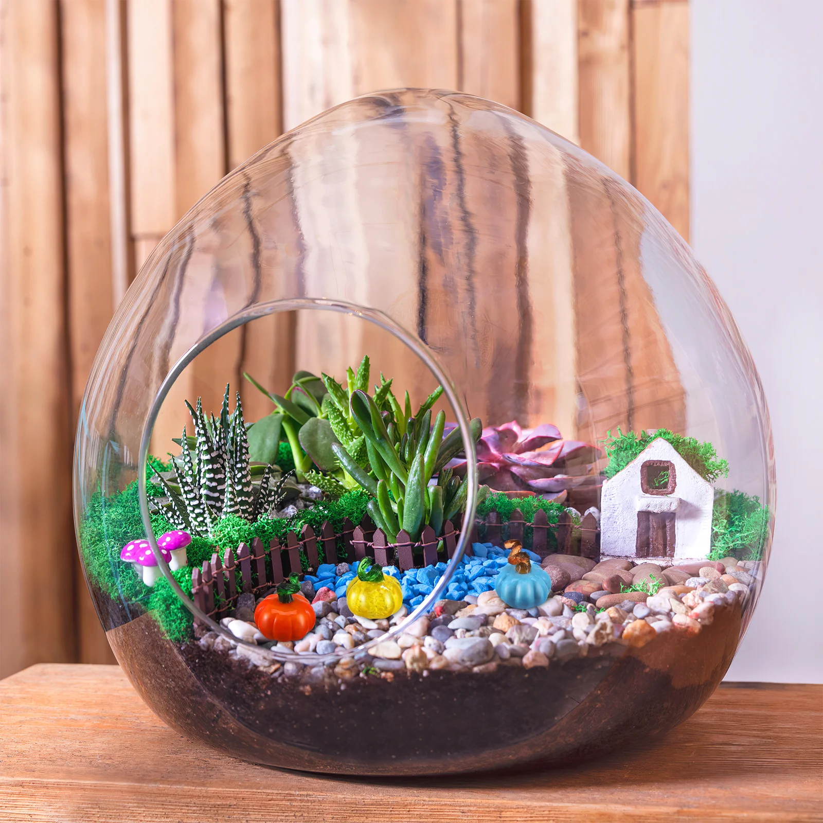 

4Pcs Glass Pumpkin Statues Colorful Transparent Finish Fine Workmanship Ideal for Fall Seasonal Decor Bookshelf Window Or Office