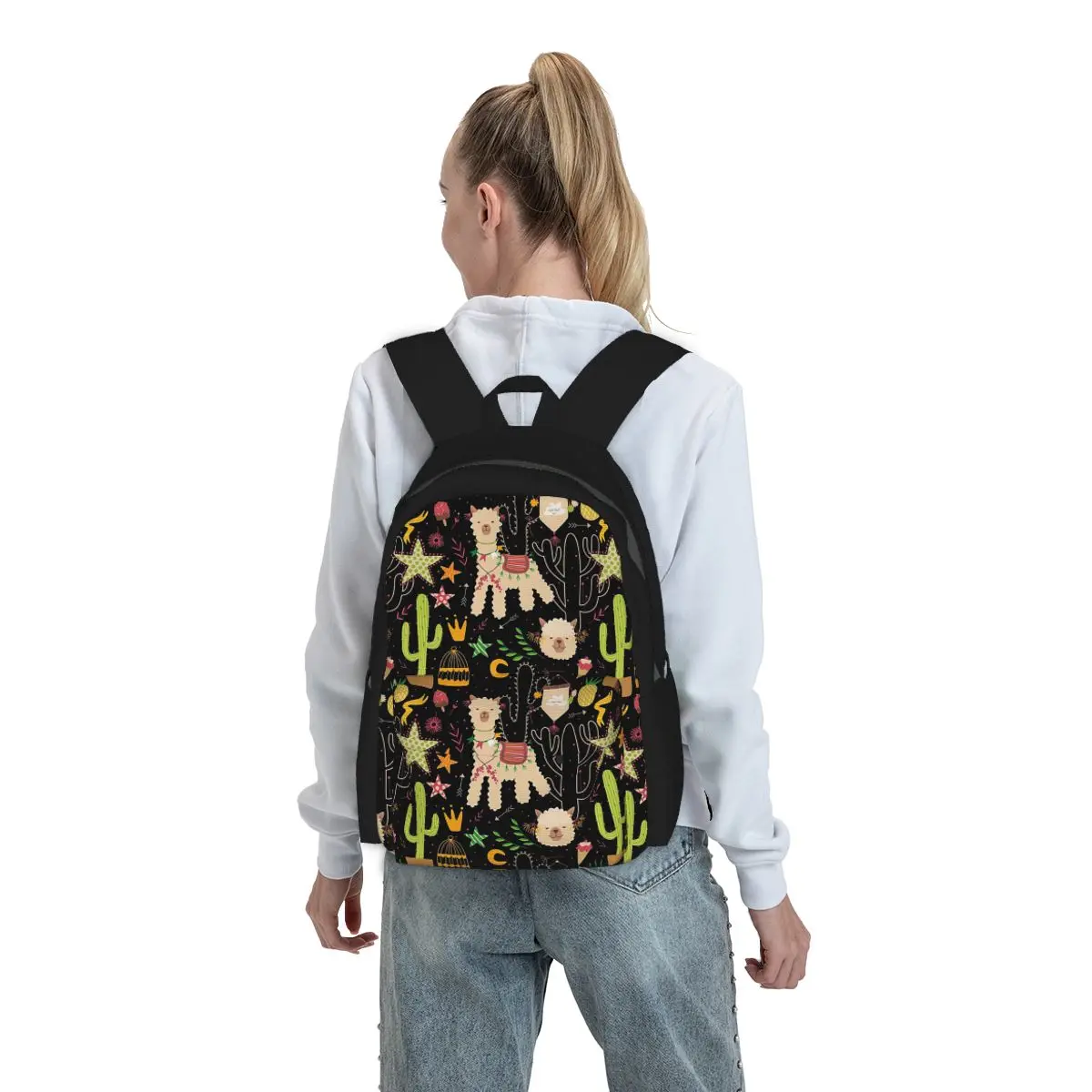 

Cute Cactus Alpaca Pattern Backpack Boys Girls BookBag Kids School Bag Laptop Shoulder Bags for Men Women