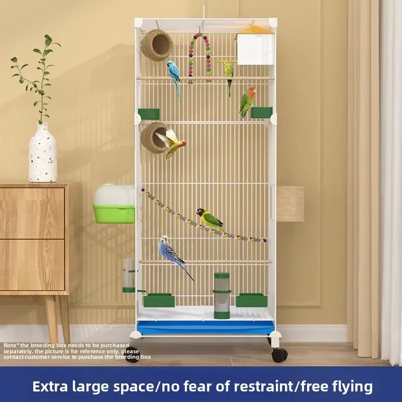 Luxury Breeding Birdcage for Parrots and Cockatoos Elevated Dense Cage Assembled Budgie Cage with Solid Metal Pattern