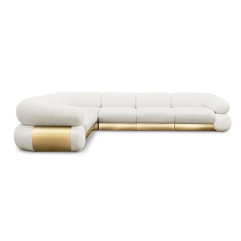 

Three-person fabric sofa villa large flat living room light luxury