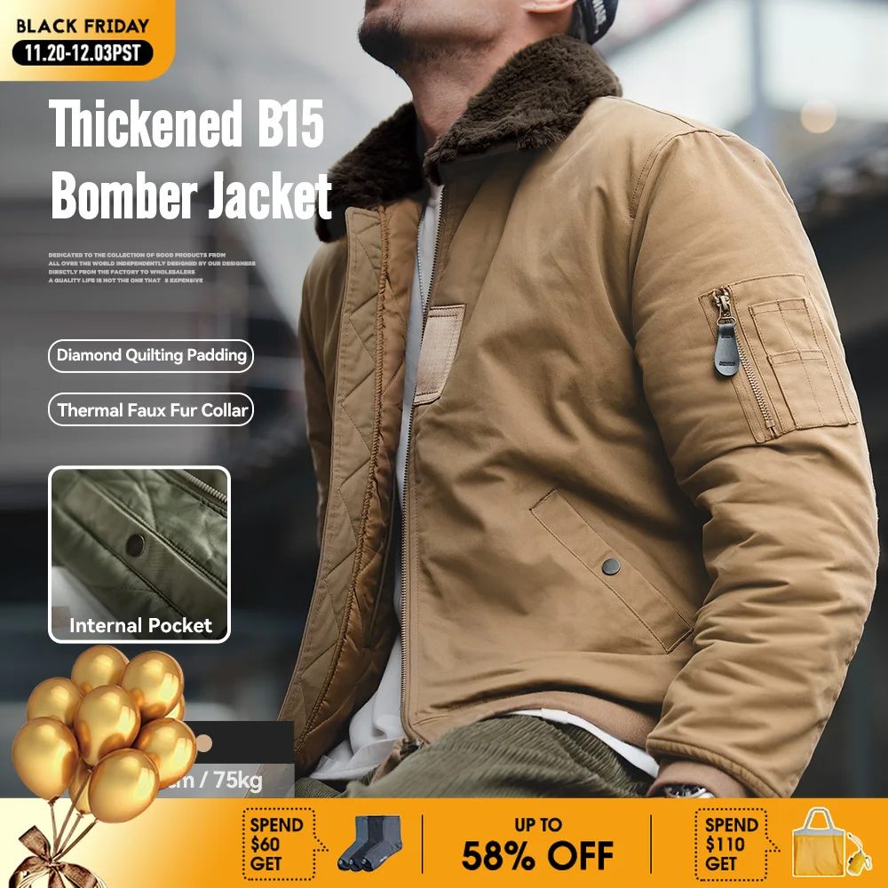 

Мужская винтажная куртка-бомбер Maden B-15, зеленая, хаки, с воротником из искусственного кроличьего меха, зимнее пальто с толстой подкладкой, теплая ветрозащитная парка на молнии