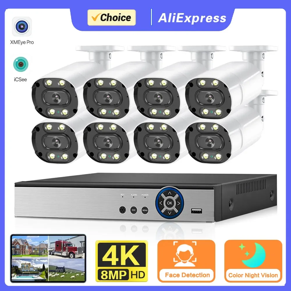 

4K Full HD Security Camera System 8/4 Channel DVR Recorder 2/4/6/8pcs 8MP Outdoor Indoor AHD Kit Video Surveillance System Kit