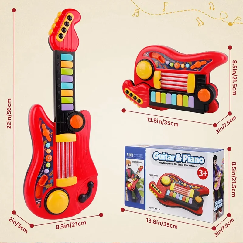 2-in-1 elektrisches Kindergitarrenspielzeug, faltbares Spielzeug, Gitarre, Klavier, Anfänger, Musikinstrumente, frühe Bildung für Kinder, Geschenk/Weihnachtsgeschenke