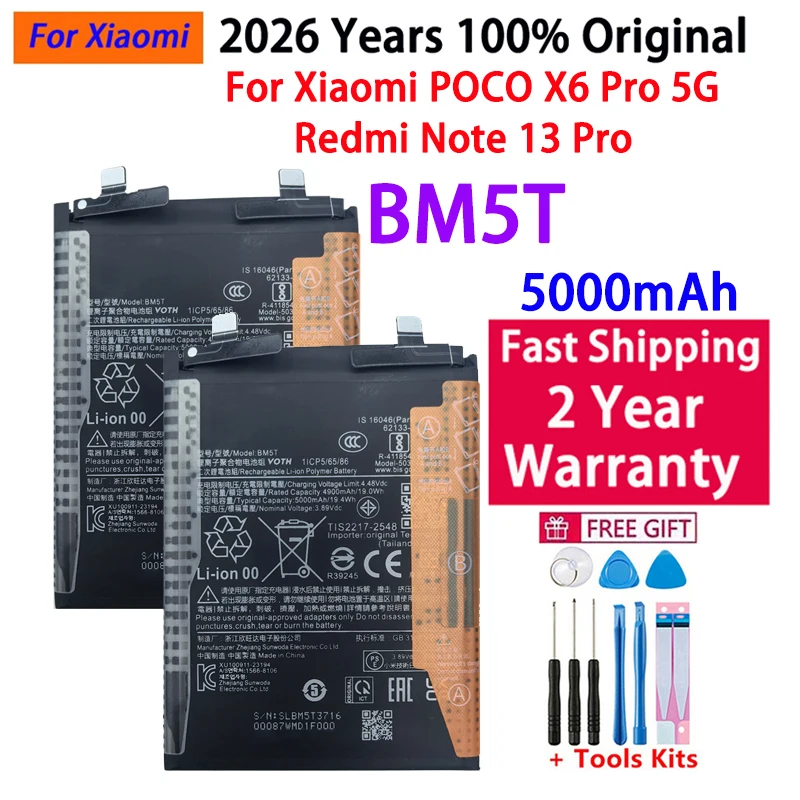 100% Original Battery For Xiaomi Mi CIVI 2 Poco X6 Pro 12X 12 12S 13 13T 14 Lite Pro Battery  BP4G BM5T BP45 BP46 BP4E BP4Q BP4R