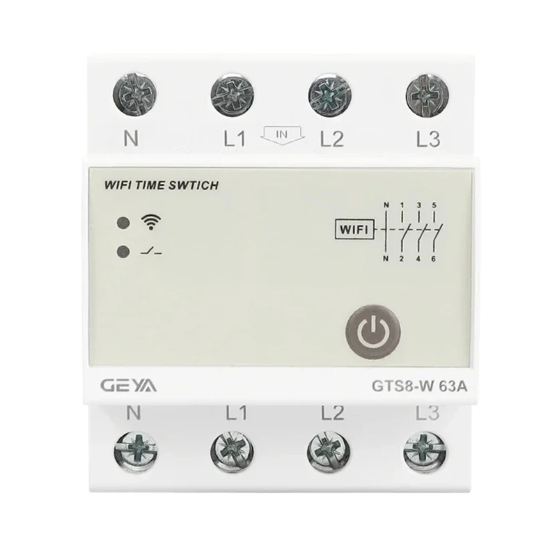 GEYA GTS8-W 4P الذكية واي فاي الوقت التبديل DIN السكك الحديدية المنزل الذكي اللاسلكية التحكم عن بعد التبديل بواسطة Tuya APP AC220V 63A