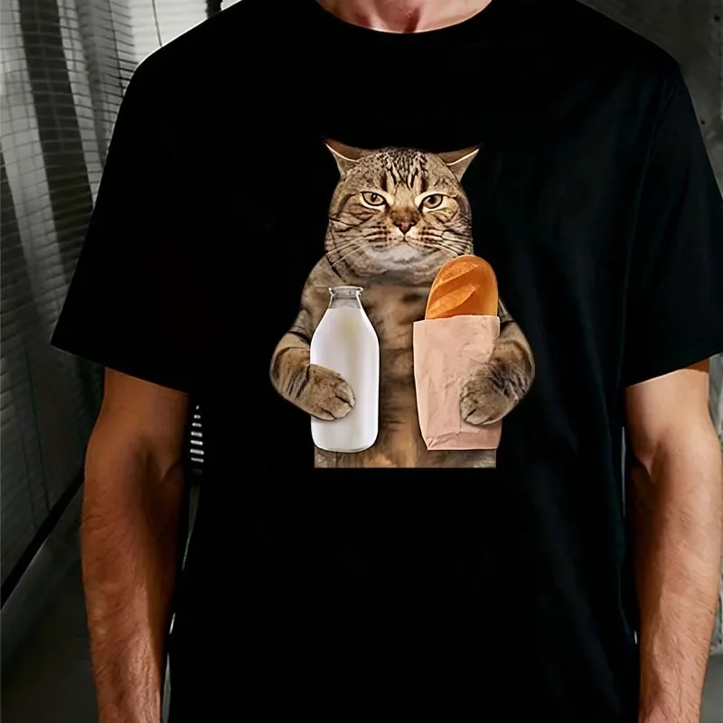 Milk Bread Cat Print T-shirts Summer Men Women Casual Fashion Funny Meme Streetwear Tops Crew Neck Short Sleeve Cotton Tees