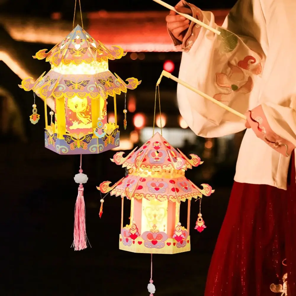 Rabbit Palace Lantern Mid-Autumn Festival Lanterns Glowing Chinese Decoration Hanging Lamp Manual DIY Handmade Material