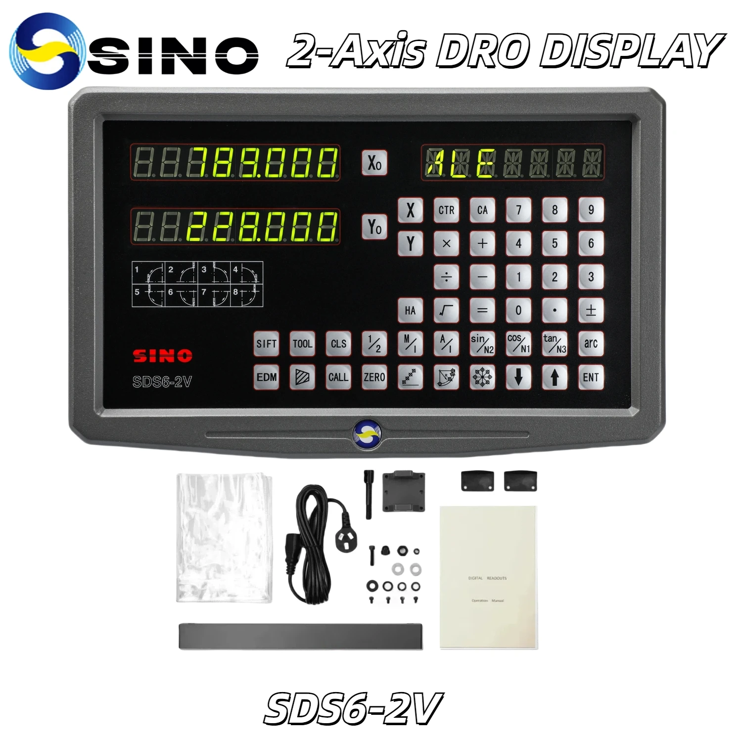 SINO SDS6-2V Dro 2 Axis Digital Readout Display TTL Signal 100V to
