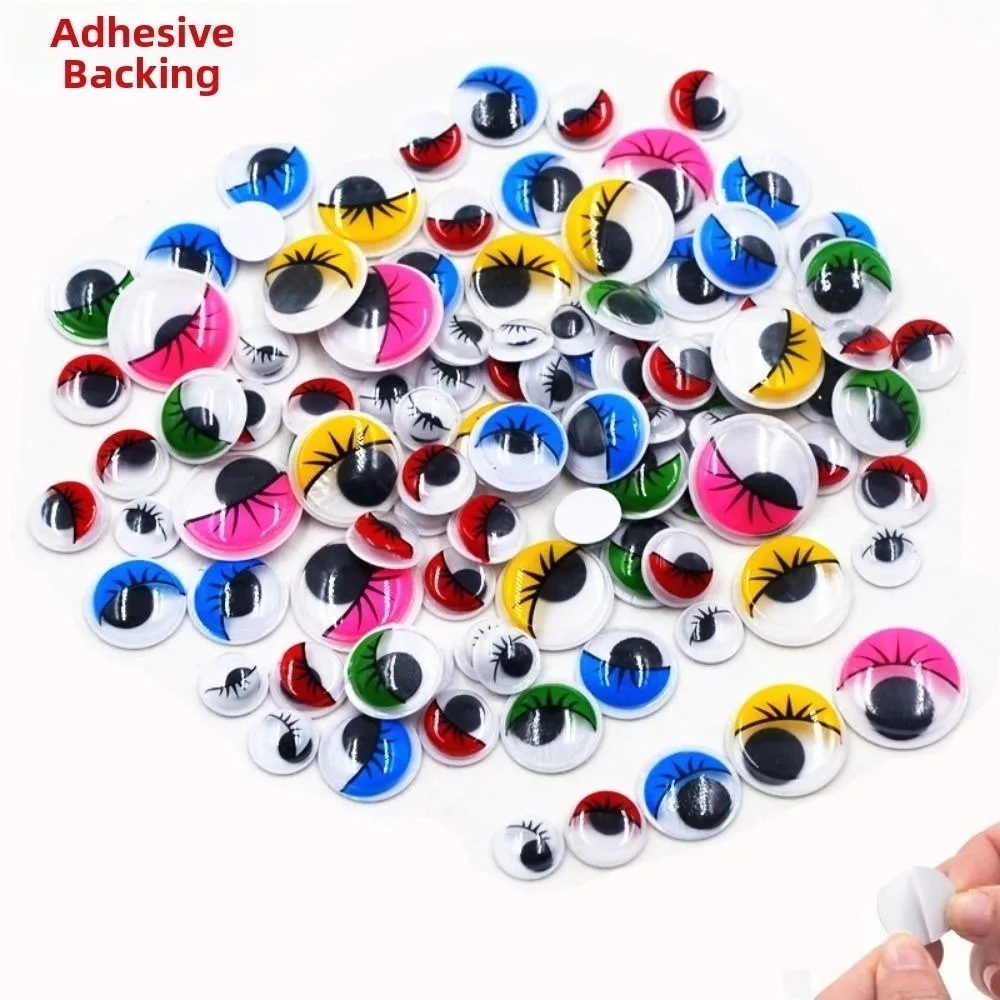 50/100pcs/bag 3D Dolls Activity Eyes Plastic with Eyelashes Wiggling Moving Eyes Handmade With Adhesive Backed DIY Kindergarten