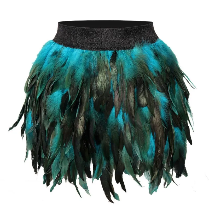 Women's Festival Carnival Party Prom Feather A-line Skirt Female Sexy Bar Jazzy Multicolor Irregular Dance Skirt Gothic Style