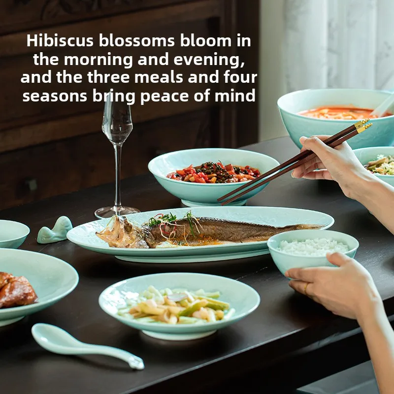 YJQ Jingdezhen high temperature ceramic tableware dishes set household underglaze color dishes