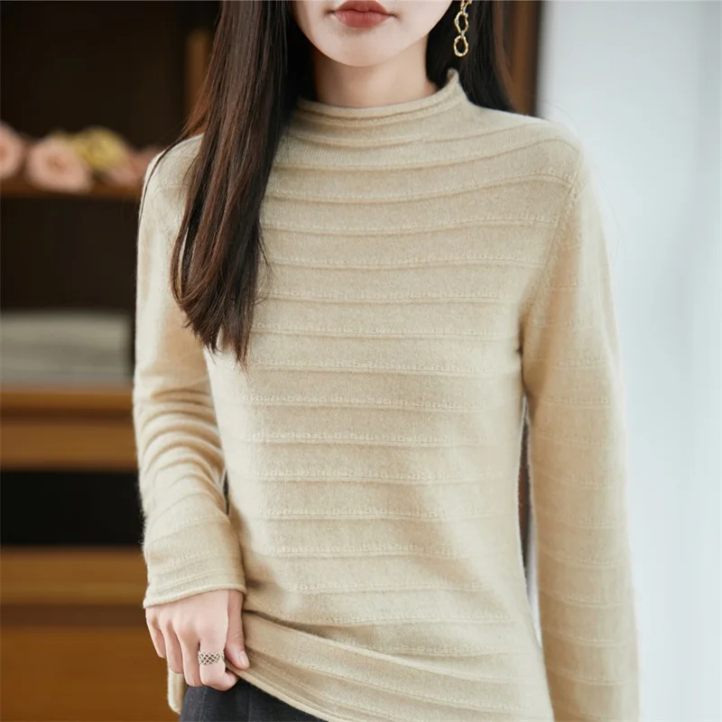 

Autumn Winter Wool Sweater Women's Mock Neck Cashmere Pullover Basic Long Sleeve 100% Merino Wool Knitwear Warm Clothing Tops
