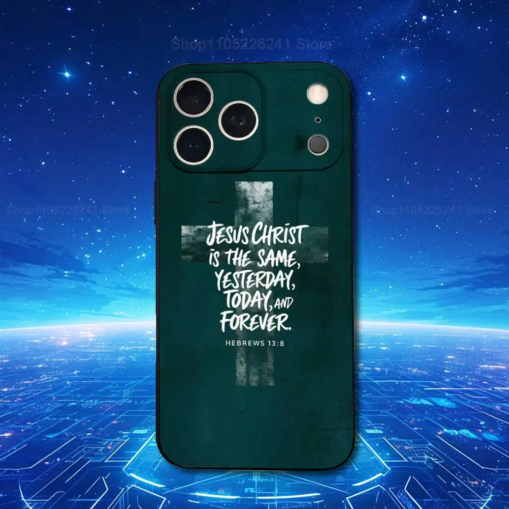 Etui na iPhone'a 11, 12, 15, 14, 13, 16, 17, Plus, Pro Max, XS, X, XR, SE, Mini, 8, 7, z miękkiego silikonu, czarne, z motywem wiary, Chrystusa i wersetów biblijnych.