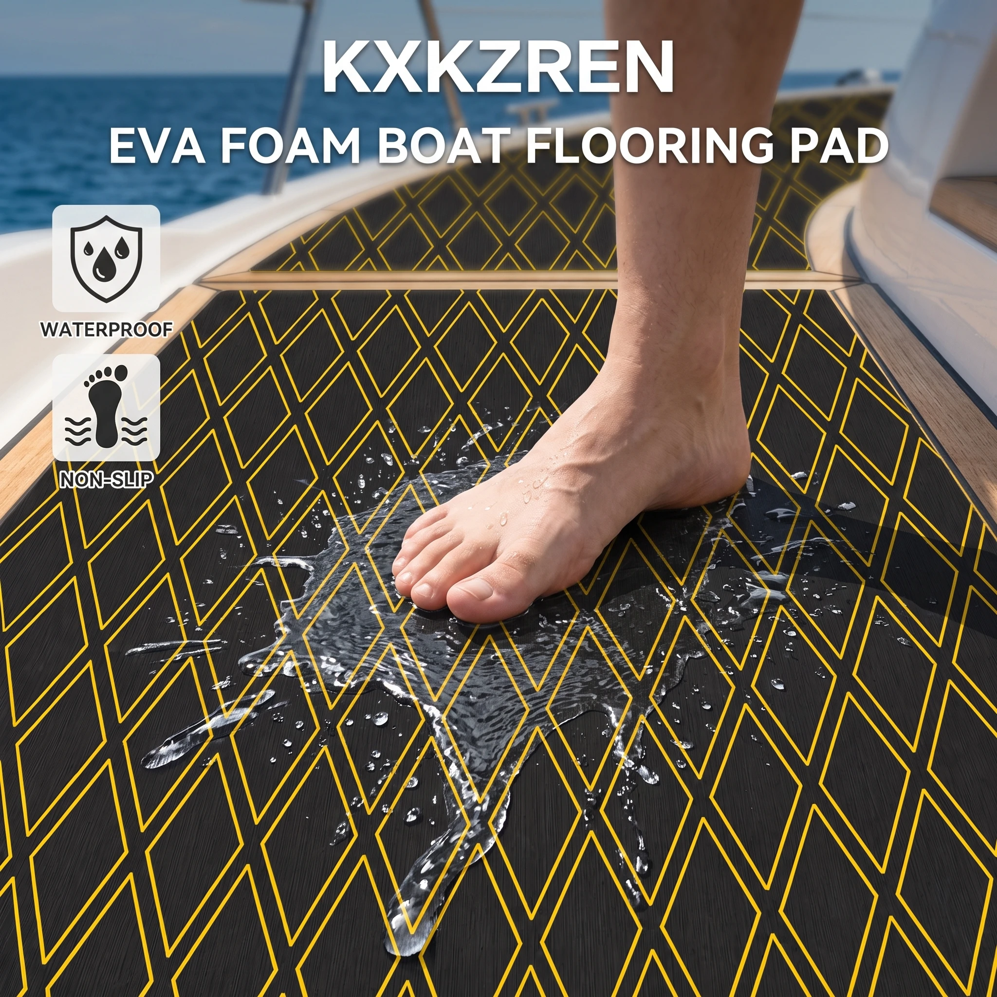 KXKZREN 2400x1200mm EVA Foam Boat Flooring Pad Non Slip Marine Mat Yacht RV Decking Sheet Self Adhesive Water Sports Accessories