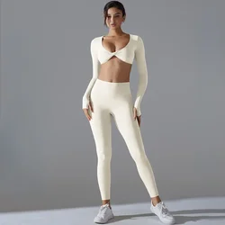 Seamless Yoga Sets Sports Fitness High Waist Hip-lifting Pants Long-sleeved Suits Workout Clothes Gym Leggings Sets for Women